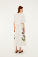 Off-White Flower Embroidered Midi Skirt