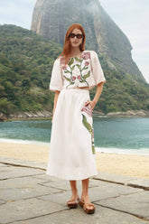 Off-White Flower Embroidered Midi Skirt