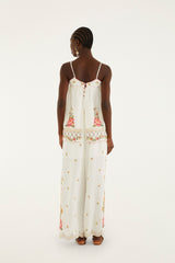 Off-White Flower Embroidery Wide-Leg Pants