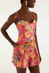 Pink Ligia Floral Drawstring Romper