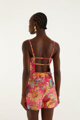 Pink Ligia Floral Drawstring Romper