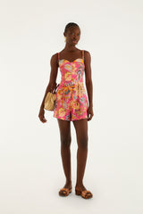 Pink Ligia Floral Drawstring Romper