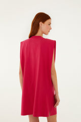 Pink Tropical Rose Padded Shoulders Mini Dress