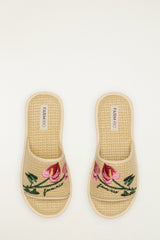 Raffia Farm Hotel Embroidered Slide Sandal
