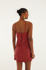 Red 3d Richelieu Flower Leather Mini Dress