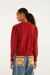 Red Ainika Garden Scarf Buttoned Knit Cardigan