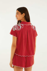 Red Embroidered Shorts