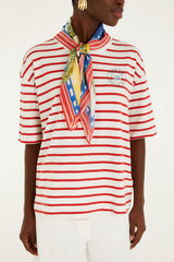 Red Summer In The Tropics Stripes T-Shirt & Scarf