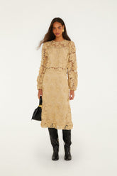 Sand Embroidery Lined Midi Skirt