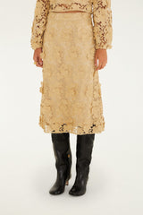 Sand Embroidery Lined Midi Skirt