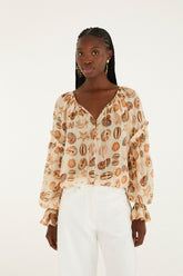 Sand Marine Shells Beaded Ties Blouse