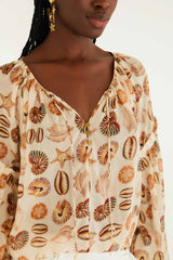 Sand Marine Shells Beaded Ties Blouse