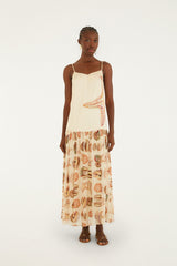 Sand Marine Shells Pleated Sleeveless Maxi Dress