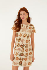 Sand Marine Shells Short Sleeve Mini Dress