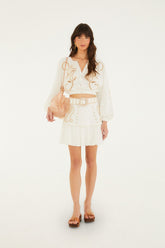 Sand Richelieu Belted Mini Skirt