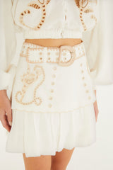 Sand Richelieu Belted Mini Skirt