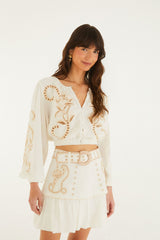 Sand Richelieu Belted Mini Skirt