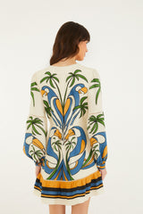 Sand Tropical Graphic Lace Ruffled Mini Dress