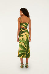 Soft Yellow 3D Banana Leaves Maxi Dress