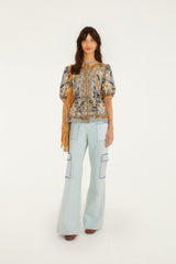 Stained Glass Beauty Drawstring Buttoned Blouse