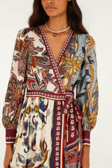 Stained Glass Beauty Mixed Scarves Tassels Mini Dress
