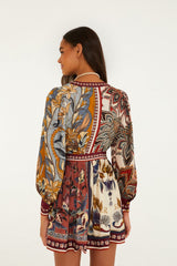 Stained Glass Beauty Mixed Scarves Tassels Mini Dress