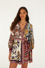 Stained Glass Beauty Mixed Scarves Tassels Mini Dress