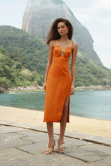 Terra Cotta 3d Shells Sleeveless Midi Dress