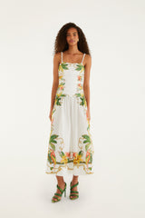 Tropical Royalty Off-White Midi Dress Sleeveless