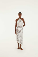 White Crochet Halter Neck Sheer Midi Dress