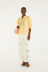 Yellow Romantic Richelieu Short Sleeve Blouse
