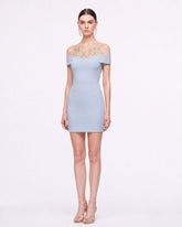 Botanical Embellished Illusion Off-Shoulder Mini Dress - Light Blue