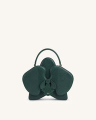 Flora Orchid Shaped Top Handle Bag - Dark Green