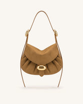 Avery Faux Suede Draped Hobo Bag - Camel