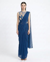 Botanical Embellished Draped Overlay Maxi Dress - Navy