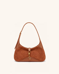 Juliette Faux Suede Key Charm East-West Shoulder Bag - Caramel Brown Croc