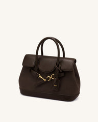 Alina Belted Satchel Bag - Dark Brown Canvas
