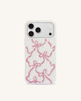 Pearl Artificial Crystal Ribbon Bow Phone Case - White