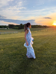 Tulsia Floral Cape Maxi Dress in Light Blue