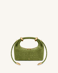 Ellie Faux Suede Metal Ring Embellished Top Handle Bag - Green Croc