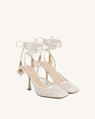 Astrid Calla Lily Lace-Up Mesh Pumps - Beige