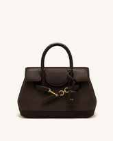 Alina Belted Satchel Bag - Dark Brown Canvas