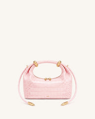 Ellie Metal Ring Embellished Top Handle Bag - Sakura Pink Croc