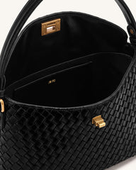 Lucia Woven Hobo Bag - Black