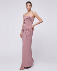 Iris Embroidered Strapless Maxi Dress - Dusty Pink