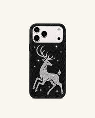 Artificial Crystal Deer Phone Case – Black