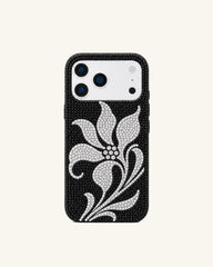 Rhinestone Floral Phone Case – Black