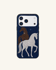 Running Horses Artificial Crystal Phone Case - Blue