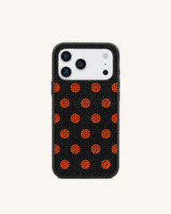 Orange Polka Dot Artificial Crystal Phone Case - Black