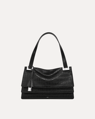 Croc Embossed Flap Shoulder Bag - Black